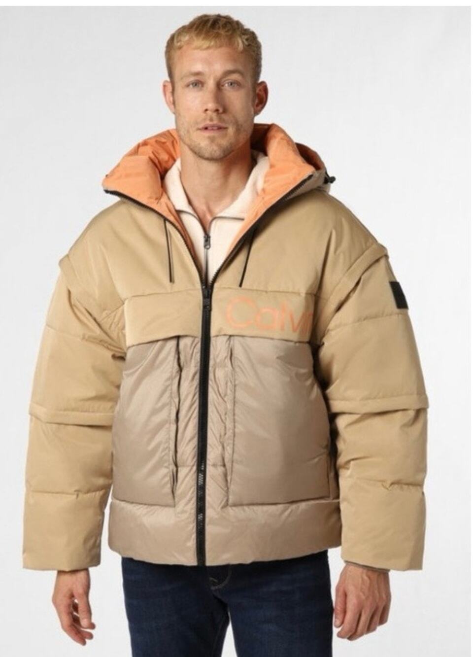 Calvin Klein Jeans modular 2 in 1 Puffer Jacket $325 winter Mens brown New Small